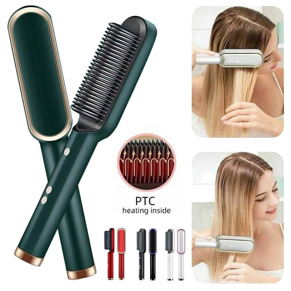 2-in-1 Electric Hair Straightener Brush
