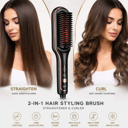 2-in-1 Electric Hair Straightener Brush