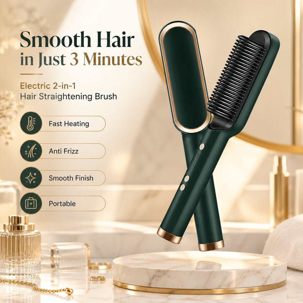 2-in-1 Electric Hair Straightener Brush
