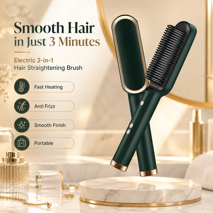 2-in-1 Electric Hair Straightener Brush