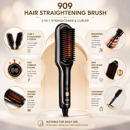 2-in-1 Electric Hair Straightener Brush