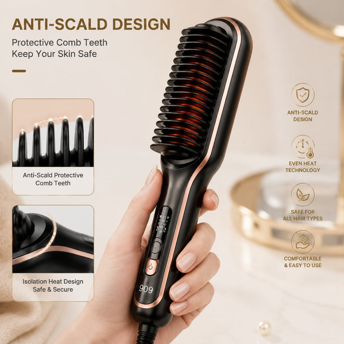 2-in-1 Electric Hair Straightener Brush